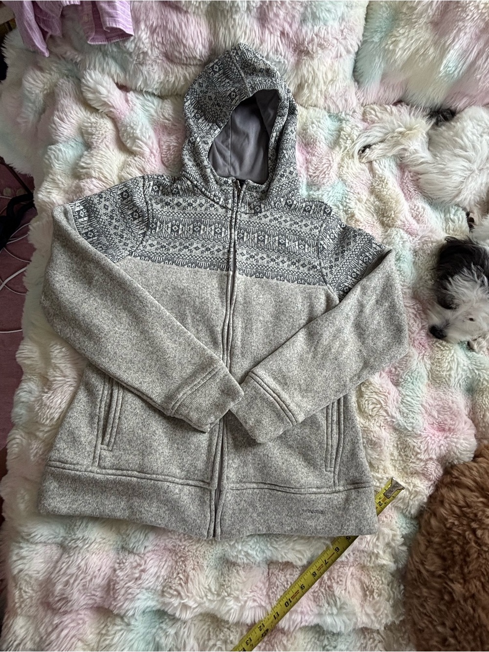 Patagonia Womens Better Sweater Fair Isle Fleece Hoodie Gray Jacket L